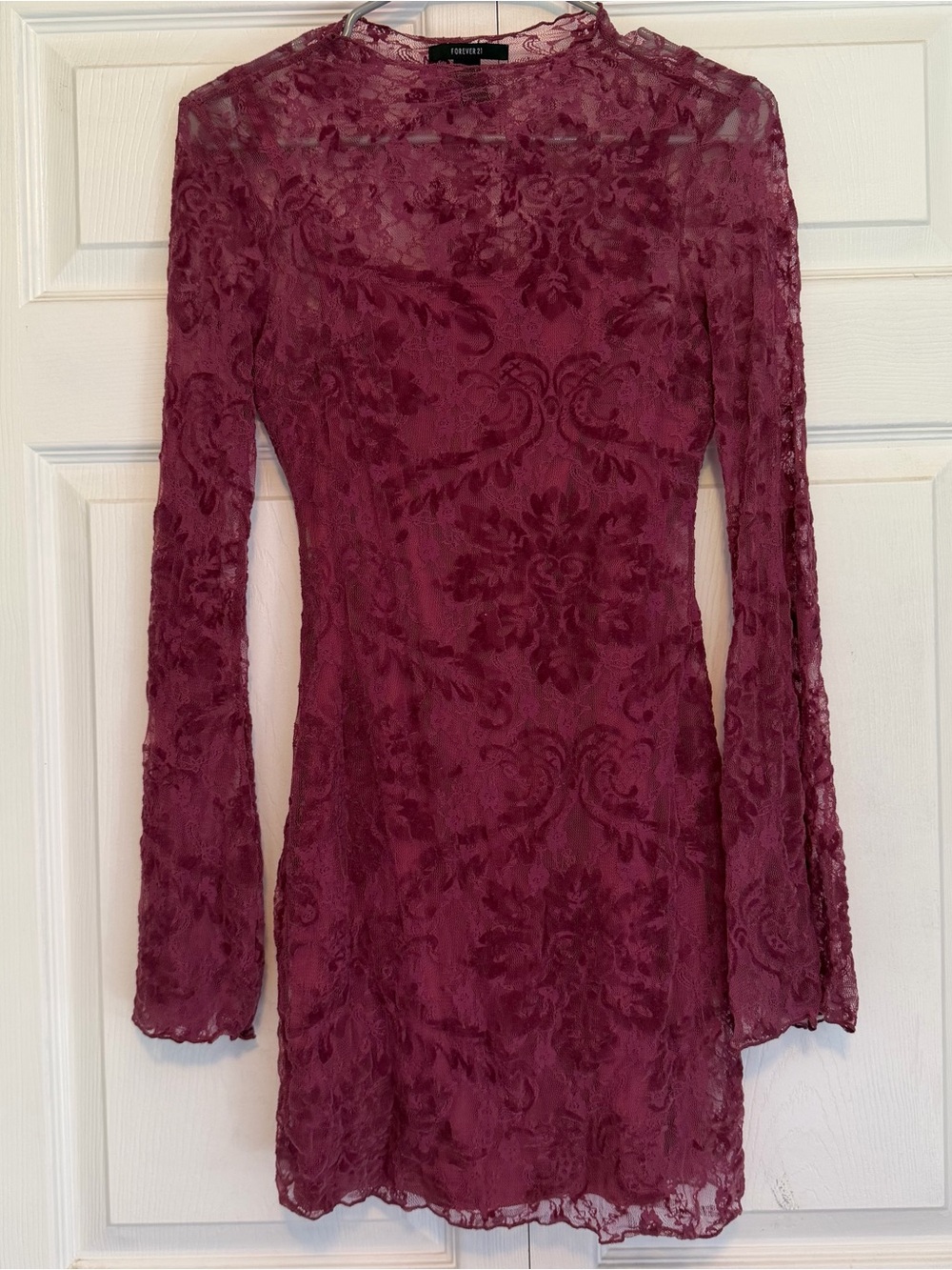 Forever 21 Wine Lace Long Sleeve Mini Dress